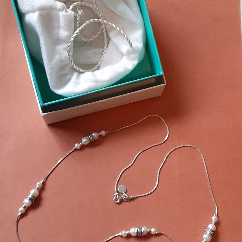 Or Paz Sterling White Cultured Pearl 24" Station Necklace